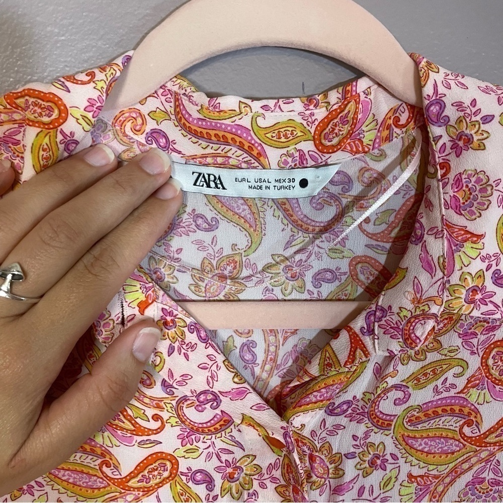 Zara Pink Paisley Print Button Up Blouse - Picture 6 of 6